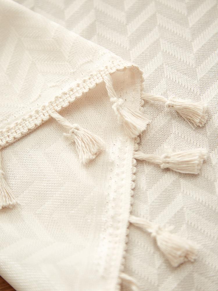 Farmhouse Style Beige Tassel Table Cover, Suitable For Buffet Table, Holiday Dinner, Party, Dining Room, Wedding Rectangular Western Tablecloth