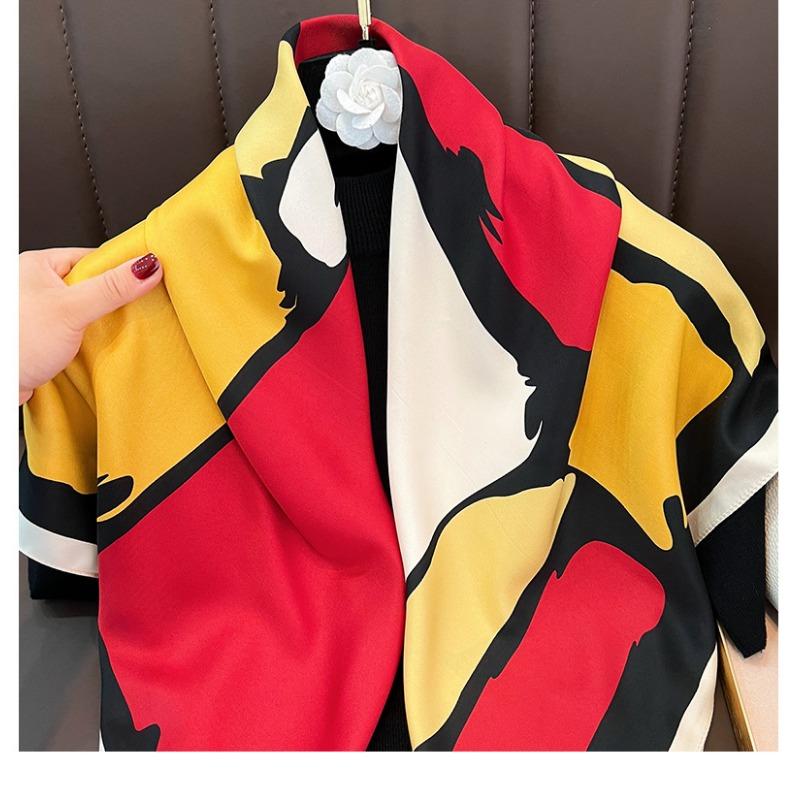Korean Style Geometric Printed Silk Scarf For Women Summer Fashion