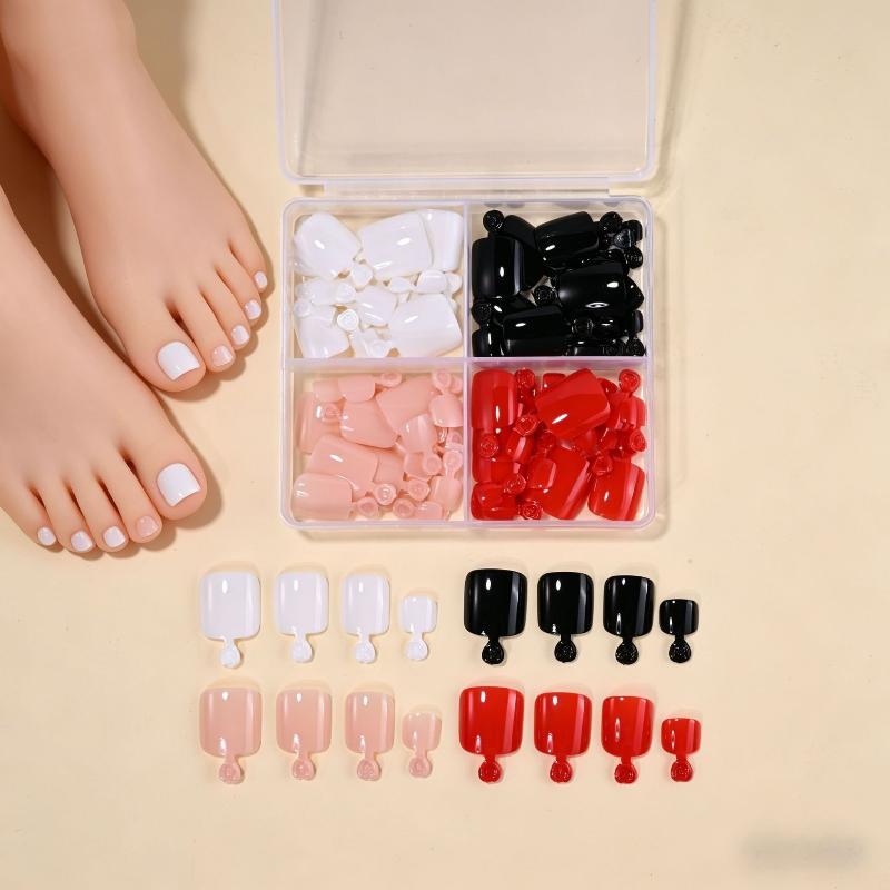 Full Cover Short Press On Toe Nails 96Pcs/Box Red High Saturation Fake Toe Nails for Home DIY Salon Foot Nail Decor