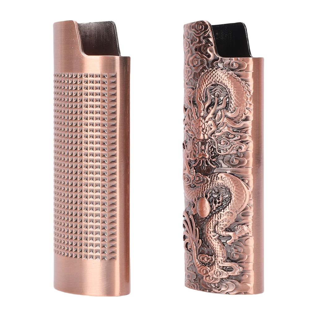 2 Pcs Lighter Case 8cm Length Grid and Dragon Pattern Exquisite Engraved Metal Lighter Cover for Party Bar