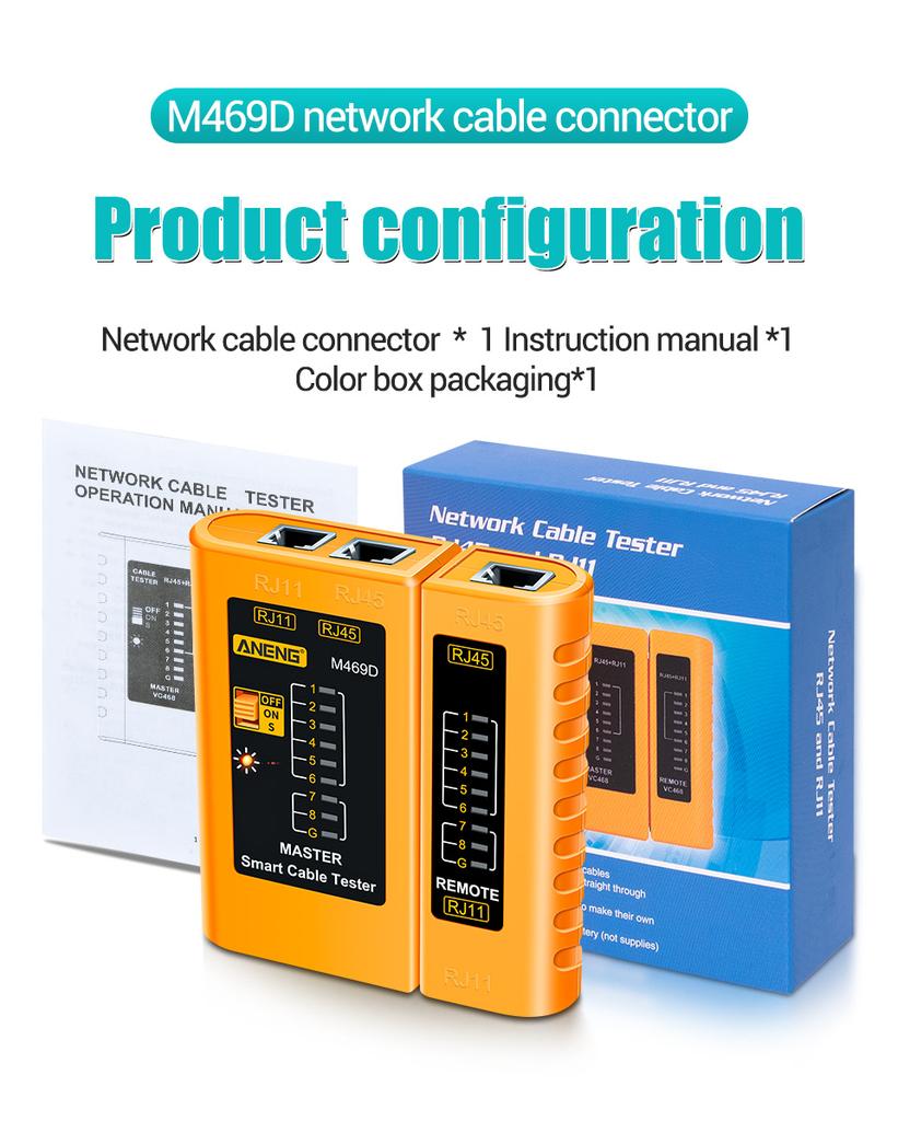 ANENG M469D Tester RJ45 RJ11 RJ12 Network Cable Networking Tool Network Repair CAT5 UTP LAN Cable Tester Cable lan tester