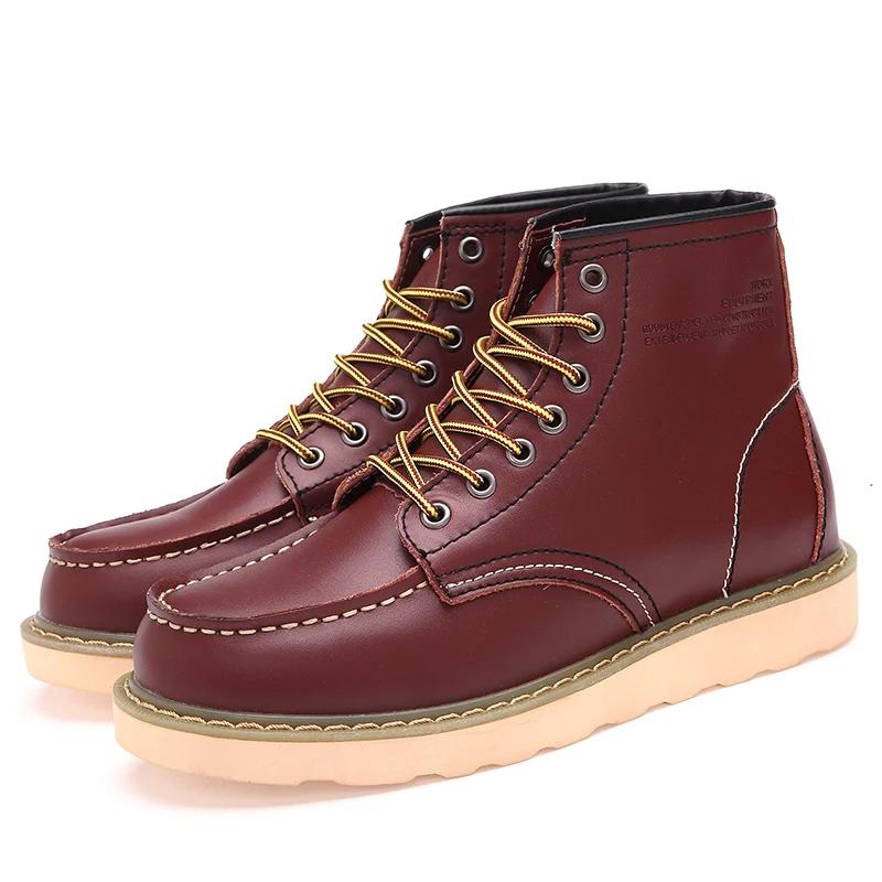 

Мужские ботинки, винтажные британские повседневные ботинки ручной работы, осенне-зимние, плюшевые, теплые, ботильоны, крылья, круглый носок, мотоциклетная кожа коровы 42 вино красного