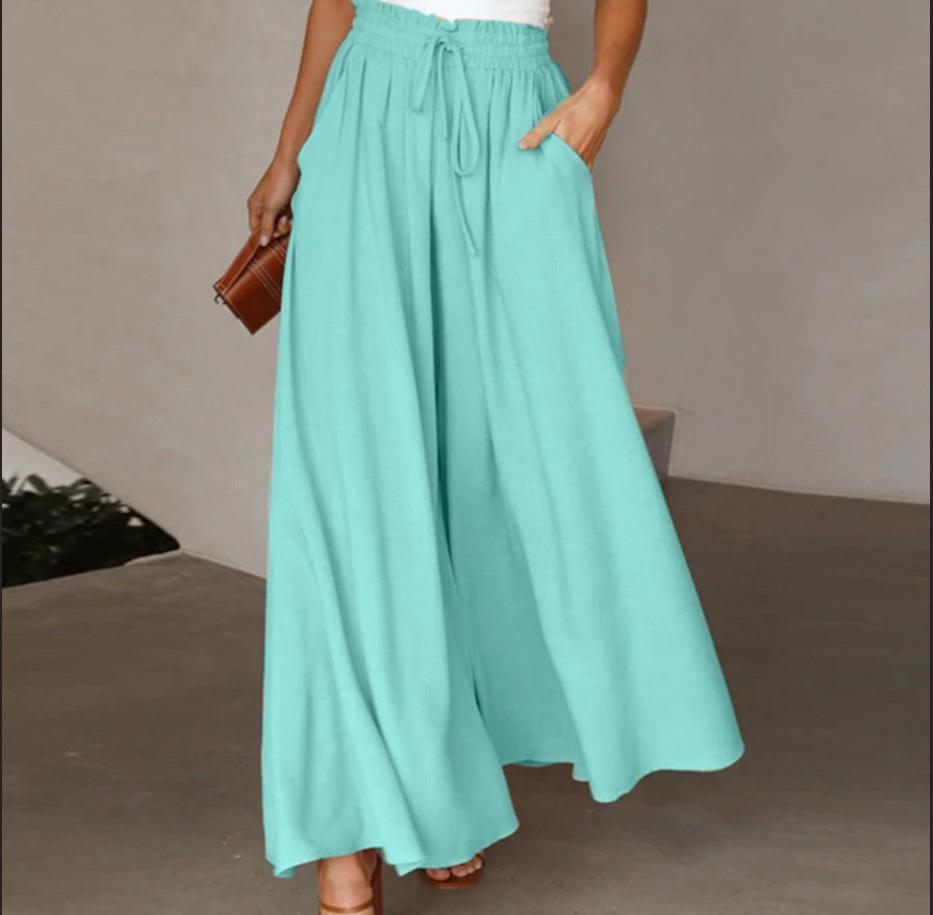 Women's High-waisted Wide-leg Culottes with Elastic Waistband - European and American Summer Style