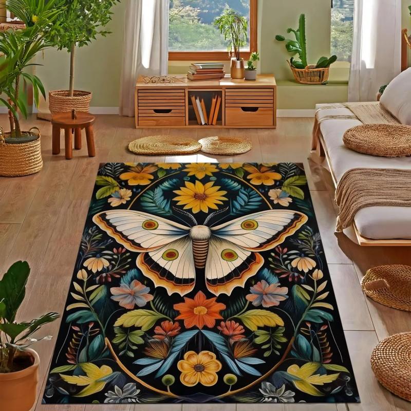 Luna Moth Rug Mystic Butterfly Rug Moonlit Floral Decor Carpet Living Room Rug Floral Home Garden Rug Gothic Floral Decor