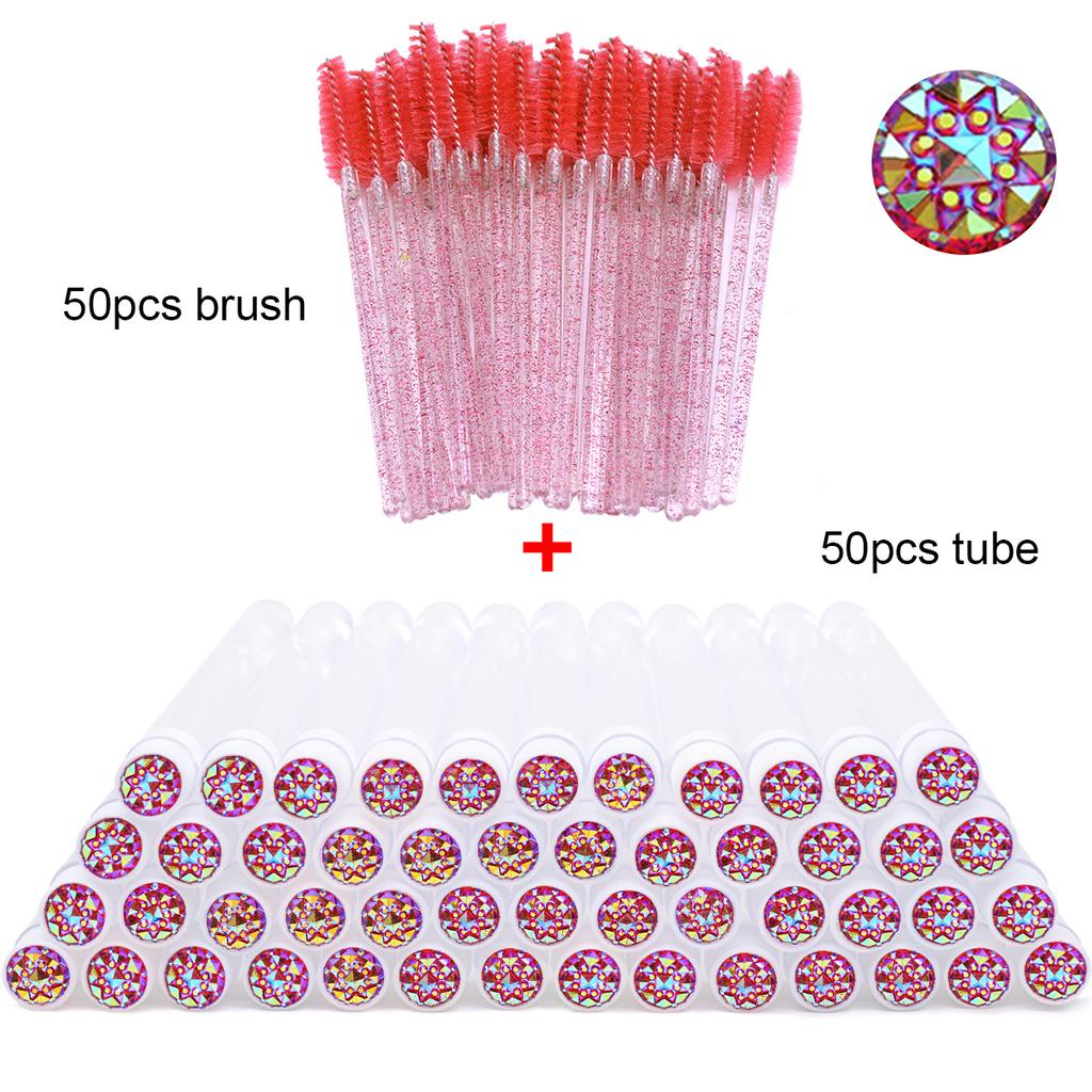 With Crystal Lash Mascara Wands Eyebrow Comb Spoolies Container Lash Brush Applicators Makeup Tools 50Pcs Eyelash Brush Tubes