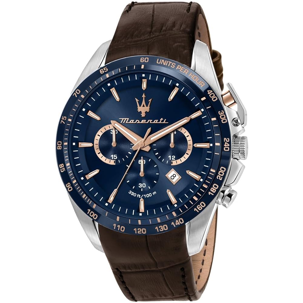 Maserati Traguardo Quartz Watch Men s 45mm 10 ATM Water Resistant Brown Leather Chronograph