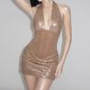 2026 European and American summer new sexy Spice Girl sleeveless neck deep V waist hip dress