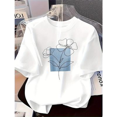 Europäische Größen[Richtungweisend] Damenmode Basisleisten Bedrucktes T-Shirt, Weich, Vielseitig, Hintergrund Blumenmuster