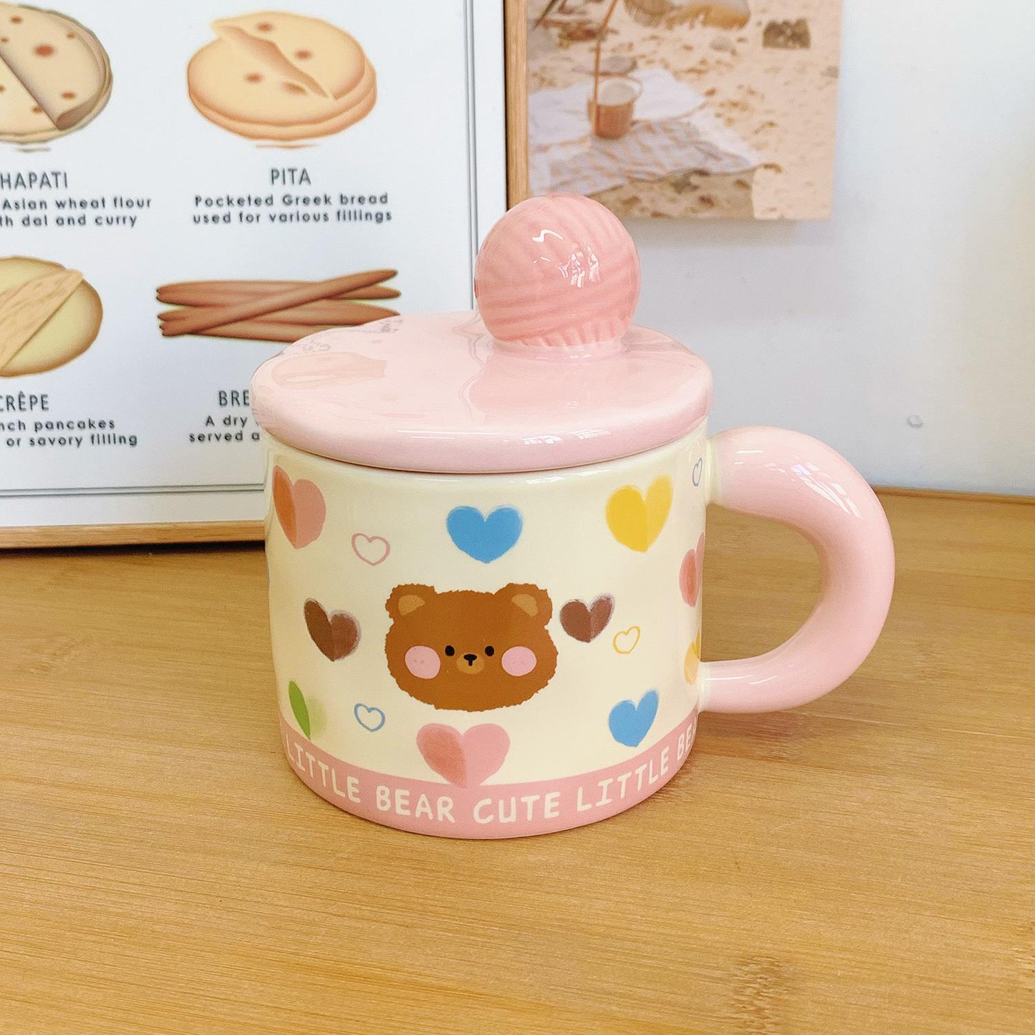 Katze Keramiktasse mit Deckel Niedliche Mädchen Tasse Hochwertig aussehende Wasserbecher Haushalt Frühstückstasse Geburtstagsgeschenk 301-400ml