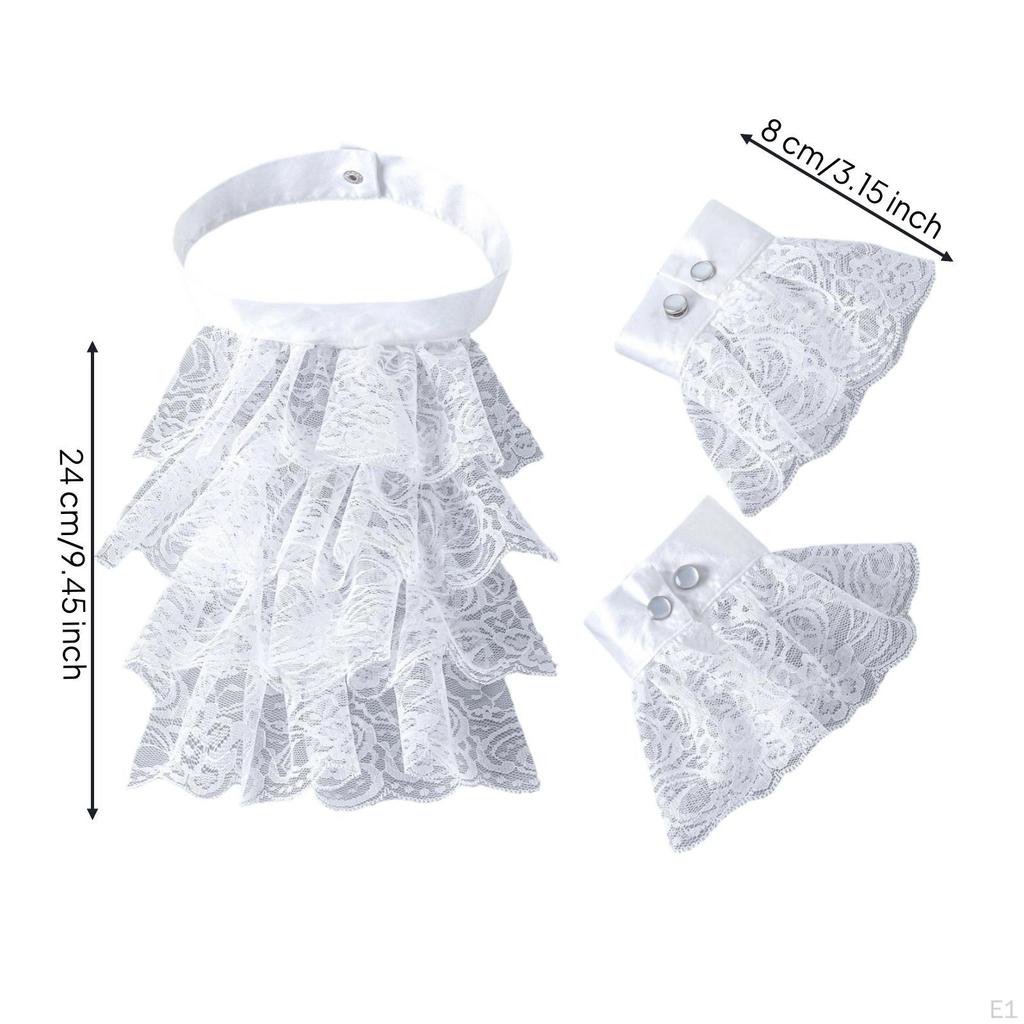 Lace Bib with Cuffs VintageThemed Historical Neckband Wrist Ruffled Jabot for