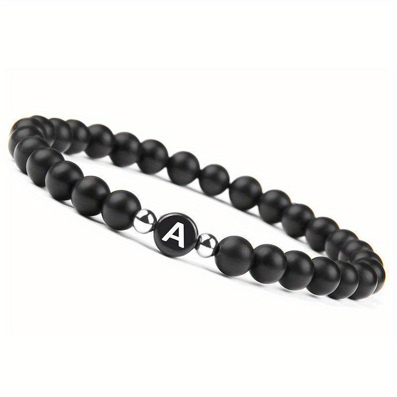 

Initial Bracelet for Men and Woman Black Onyx 6mm Beads Bracelet with Letter Relationship Jewelry for Couples Alphabet bracelet A
