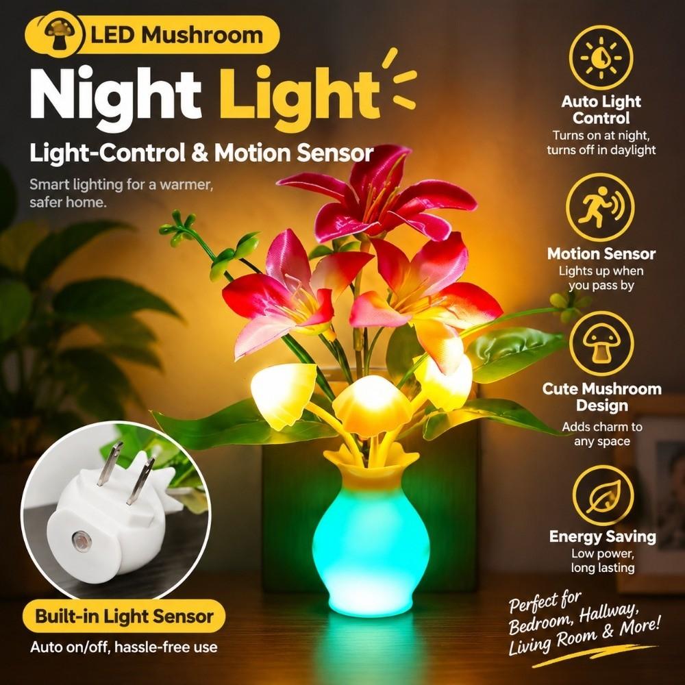 Light Sensor Night Light Plug-in Bedside Night Lamp New LED Mushroom Night Light Bedroom