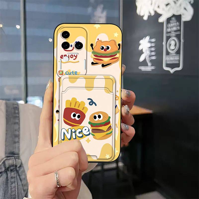 Card Slot Dirt-resistant Phone Case For VIVO S18 Pro/V30 Pro TPU Protective Cartoon Card Sleeve Graffiti Cute Soft Case