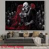 2D Halloween Skeleton Dance Tapestry Black Red Gothic Wall Art Decor