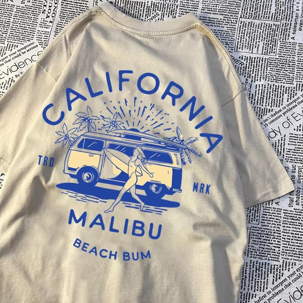 California Malibu Beach Bum T Shirts Men Women Summer New Streetwear Couple Tee Clothes T Shirt Pattern Loose T-Shirts Couple