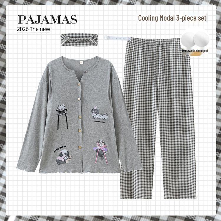 Xia Modal Maternity Pajamas: Adjustable Breastfeeding Sleepwear for Pregnancy and Postpartum