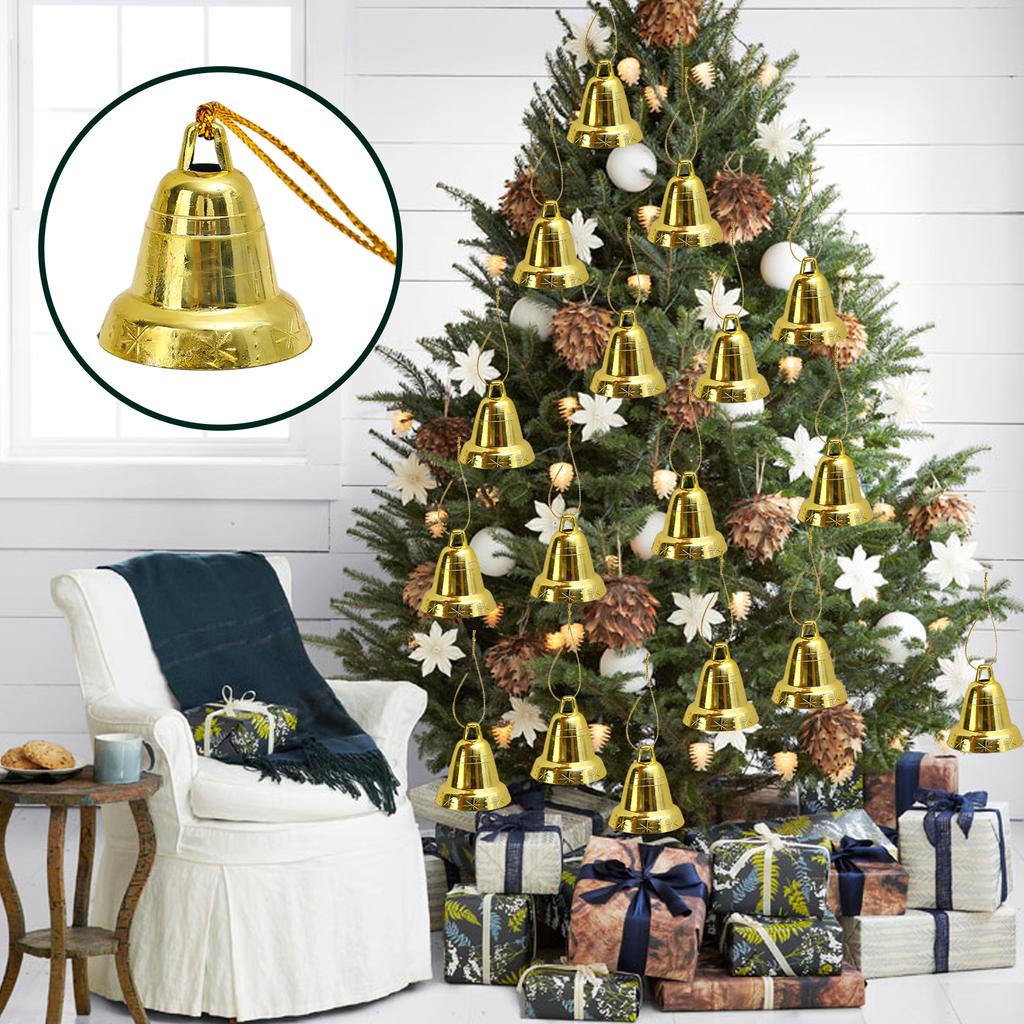 6/120pcs Christmas Bell Ornaments Gold Plastic Bells Xmas Tree Pendants New Year Party Hanging Decoration DIY Crafts Accessories