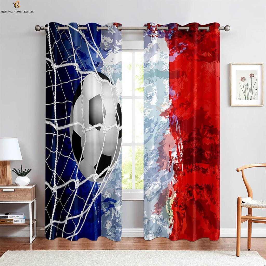 Durchbrich die Ziegelmauer Cool Fußball 3D-gedruckte Vorhänge Kinderzimmer Wohnzimmer Küche Schlafzimmer Dekorative Vorhänge 2 Stück