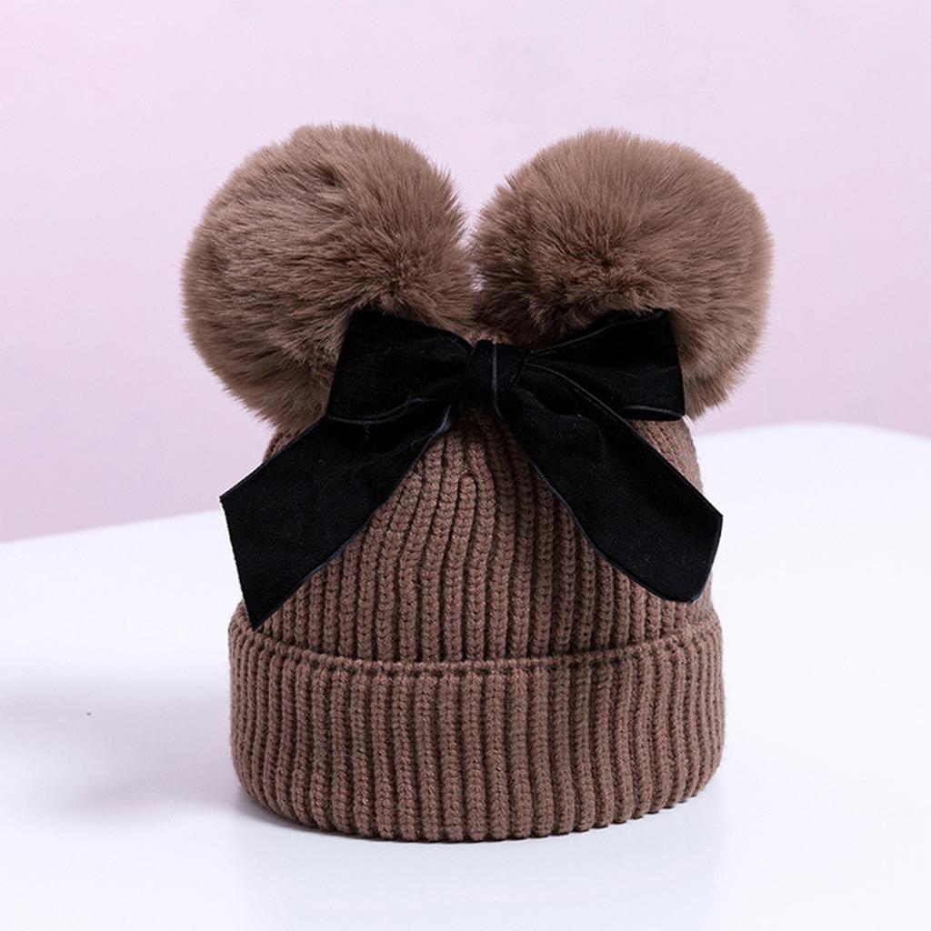 Double Ball Bow Cross-border Preferred Baby Hat Yarn Children's Hat Thickened Baby Hat Children's Knitted Hat