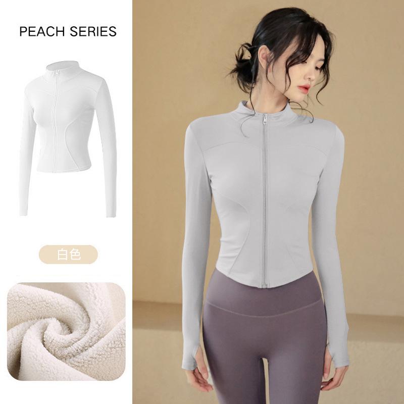 Spring warm tight stand-up neck cardigan slim yoga clothes jacket fitness clothes women's thick velvet running sports jacket