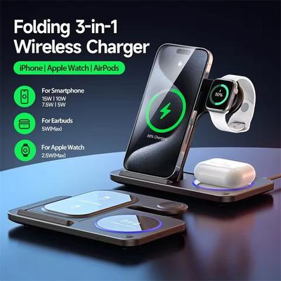 30W LED Fast Wireless Charger Stand 3 In 1 Foldable Charging Station for iPhone17 16 15 14 13 12 11 Apple Watch 9 8 7 6 5 Airpods Pro