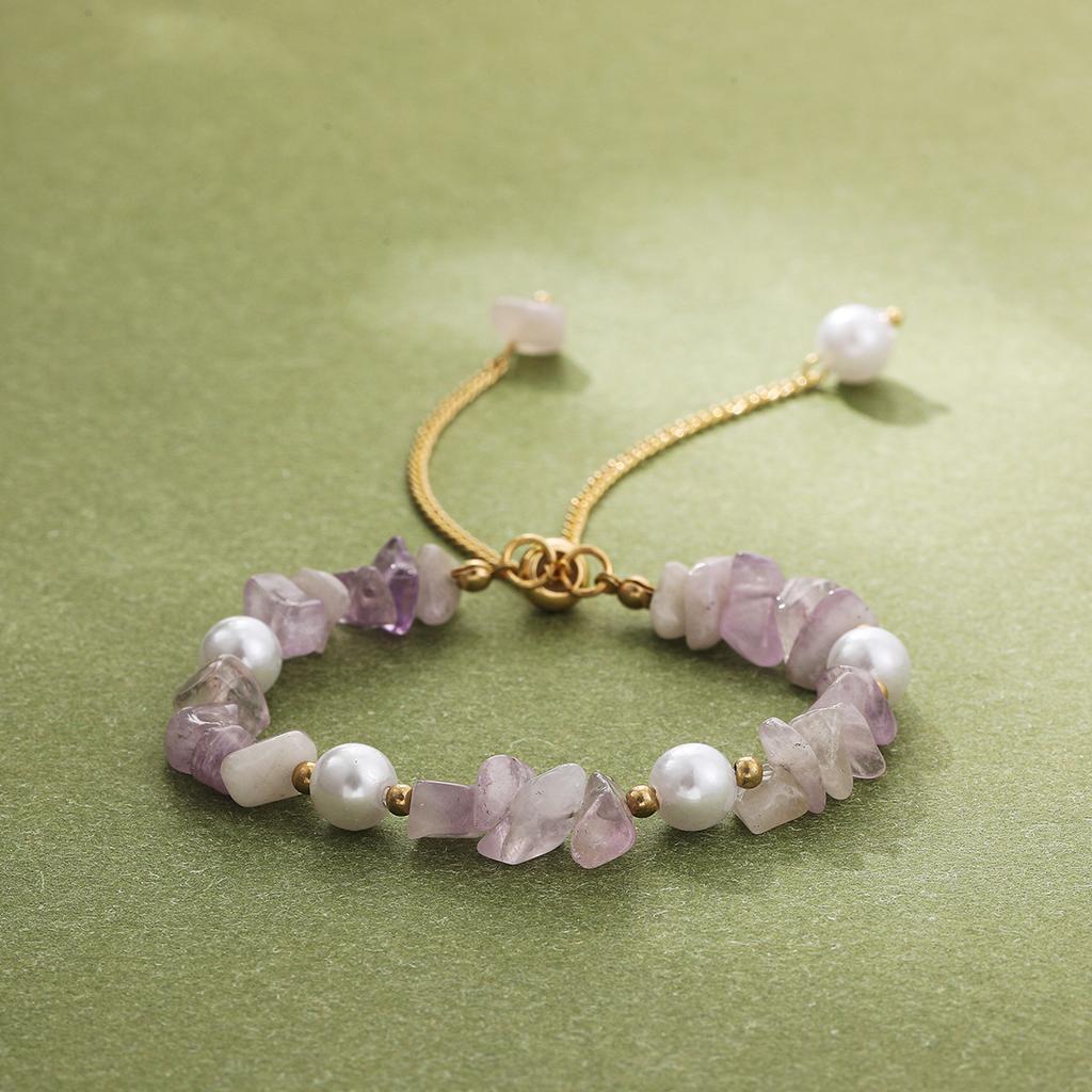 Purple Gravel Bracelet Women's Natural Stone Bracelet Pink Beaded Adjustable Drawstring Niche Jewelry