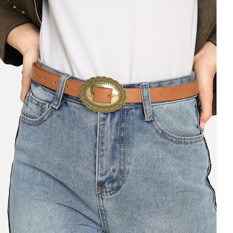 New Exquisite Oval Retro Engraved Buckle Casual Women's Belt