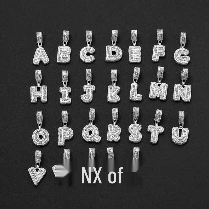 Rock Candy Letter Pendant: Trendy European & American Hip-Hop Style Copper Zircon Necklace with 26 English Alphabet Options