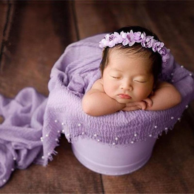 Newborn Photography Props Pearl Swaddling Clothes Baby Cotton Knitted Headband Hat Blanket