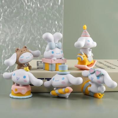 6 Stück Anime Figur Cinnamoroll Party Pom Pom Purin Gudetama PVC Modell Figur DIY Aufkleber Puppe Zierornament Spielzeug Geschenk
