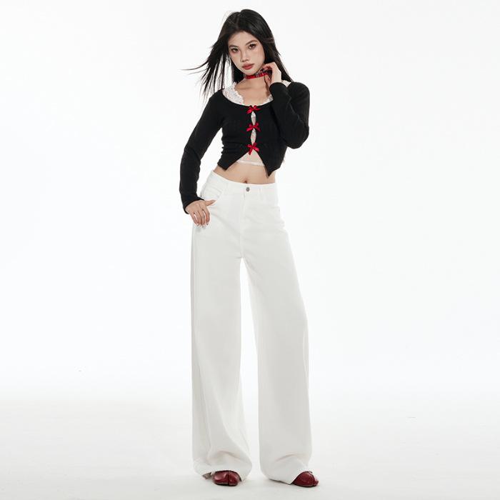 Women White High Waist Wide Leg Jeans Straight Loose Casual Denim Pants Two Length Design Spring Daily Commute Trousers 2026 New Style