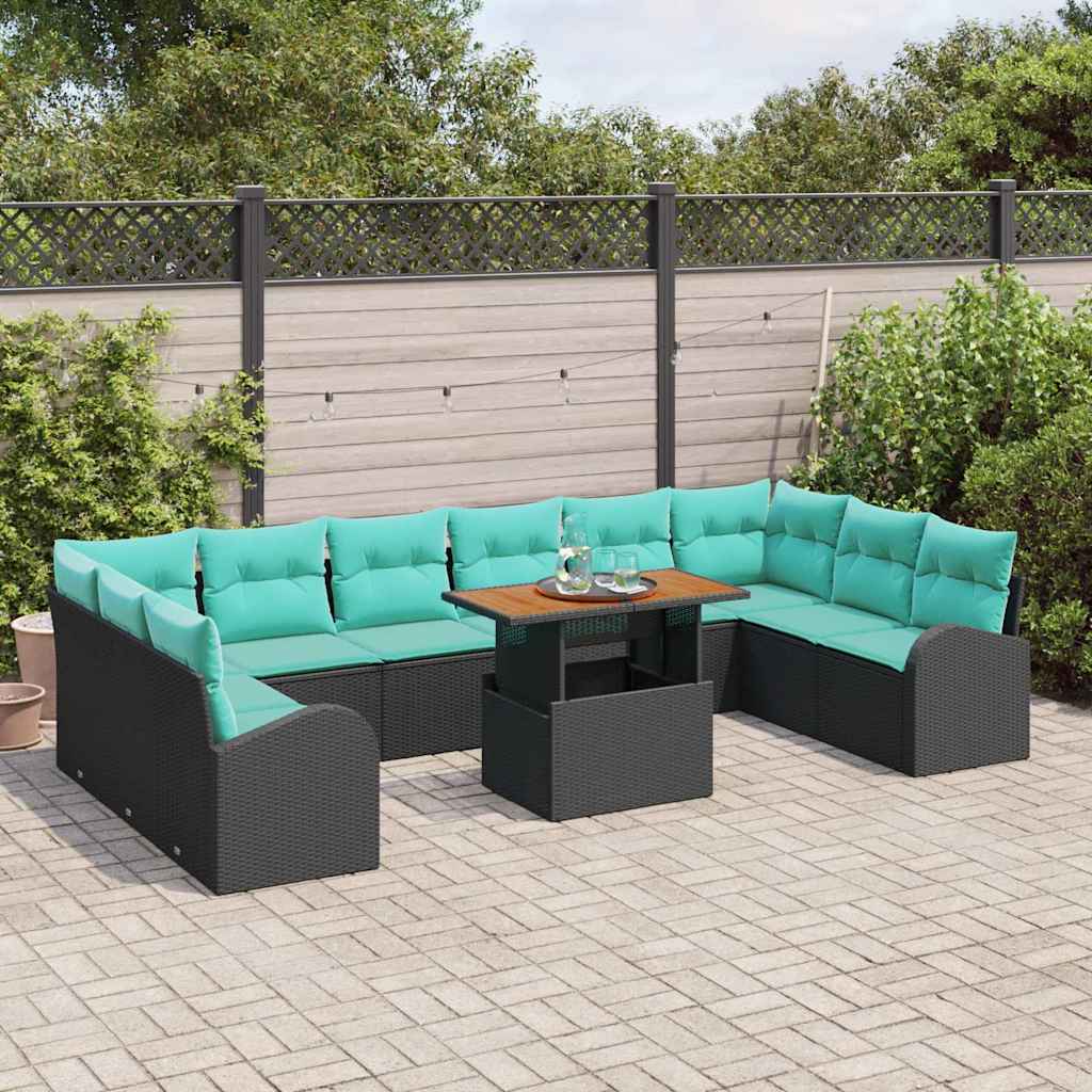 Garden Sofa Set with Storage 11 pcs Black Poly Rattan
