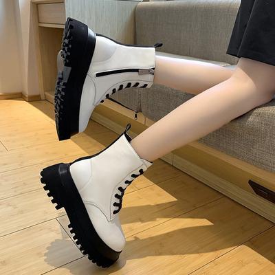 Mode 2024 Weiße Stiefel Weiche PU Leder Stiefeletten Frauen Plattform Motorrad Booties Weibliche Herbst Winter Schuhe Frau Goth Kurze stiefel