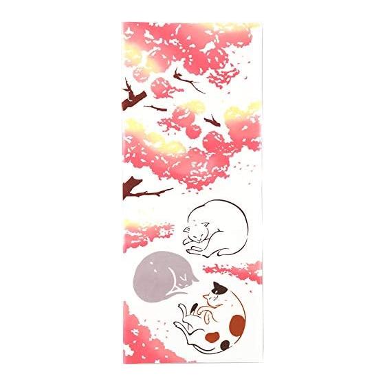 Miyamoto-Towel kenema Made in Japan Tenugui Hand Towel Ohanami Neko (Cherry Blossom Viewing Cat) 34x90cm Cotton Soft Touch Decorative Seasonal