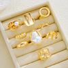 9pcs Fashion Gold Color Bowknot Pearl Geometric Open Rings Set for Women Exaggerated Irregular Adjustable Ring New Jewelry Gift