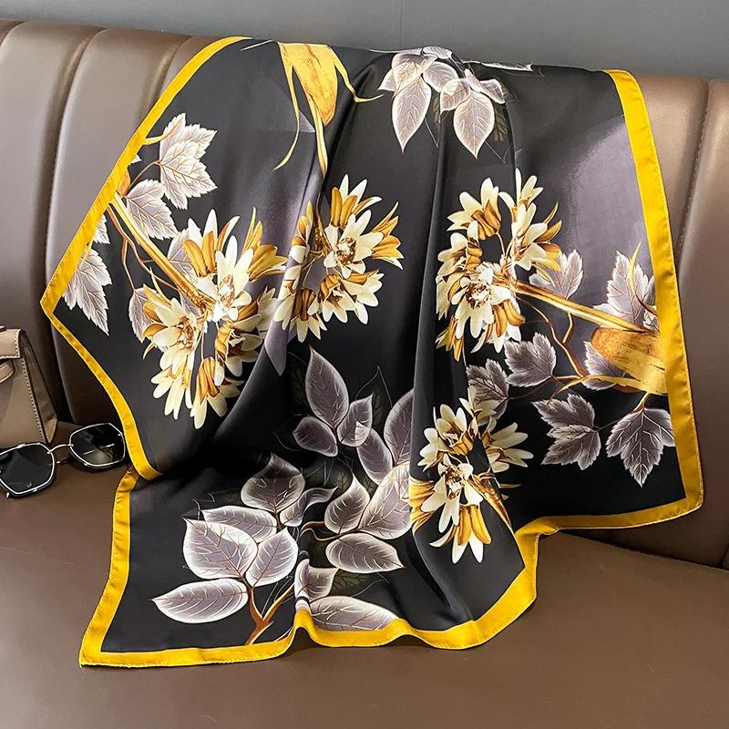 Silk Satin Neck Scarf For Women Fashion Bandana Head Small Hijab Scarves 70cm Square Kerchief Luxury Print Hair Scarf For Ladies