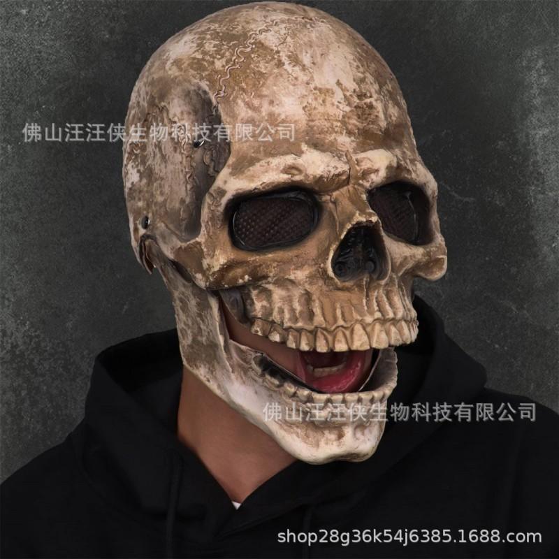 Moving Jaw Skull Mask Full Head Halloween Cosplay Horror Costume Adults