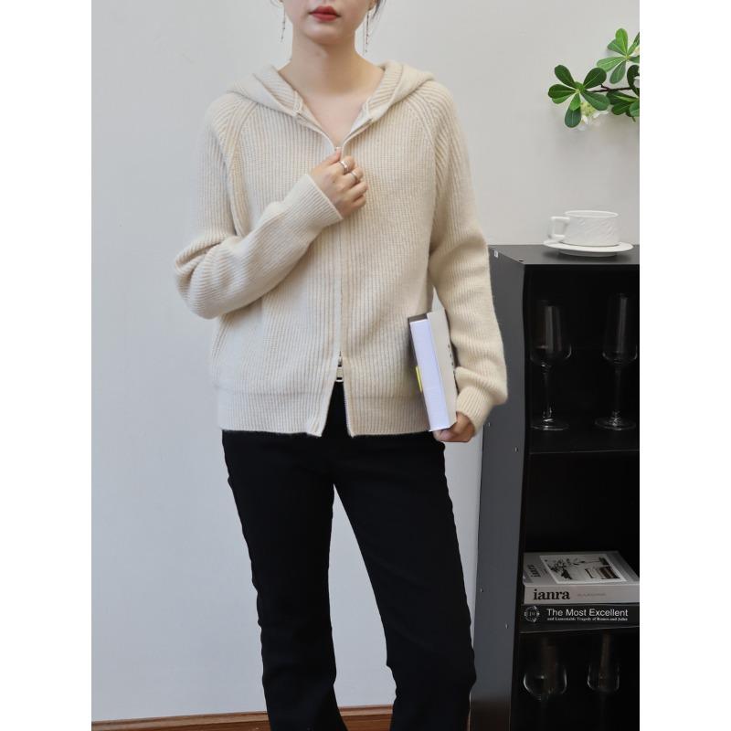 

Худи на двойной молнии, вязаный кардиган для женщин, новый дизайн, свободный, ленивый стиль, осень-зима One size абрикосовый