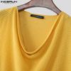 INCERUN Men Swing Collar Sleeveless Semi-Sheer Waffle Texture Fitted Tank Tops