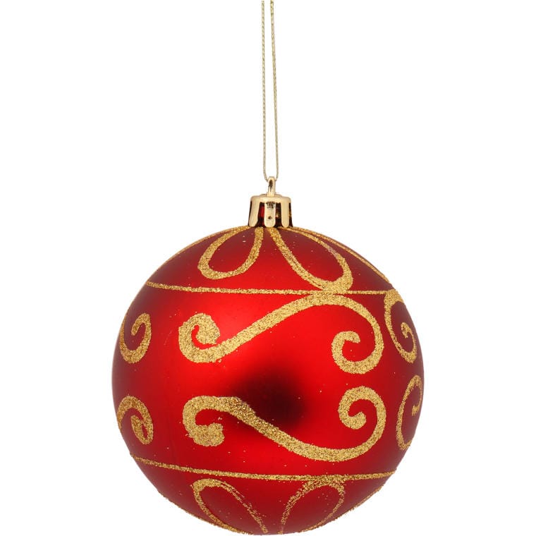 Red Christmas Baubles with Gold Glitter - 3 Pieces