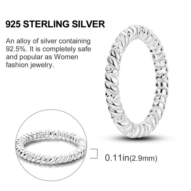 925 Sterling Silver Simple Zirconium Ring Twisted Cord Finger Ring Beaded For Women Luxury Fine Jewelry Gift Party