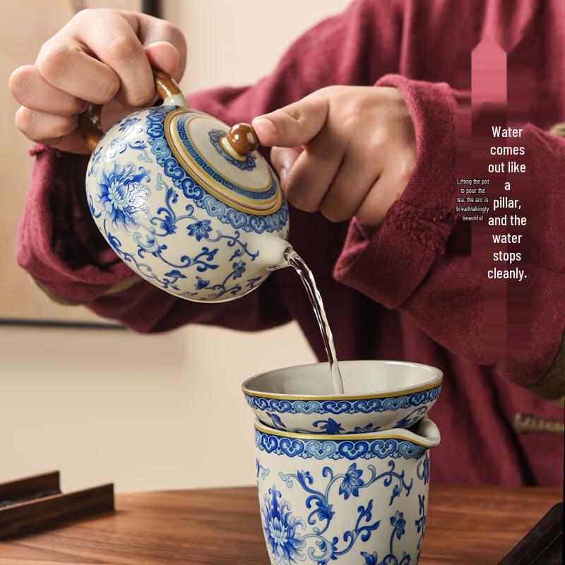 Qi Xuan Yuan Retro Blue & White Ru Kiln 10-Piece Tea Set