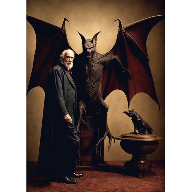 Old Vampire Man With Giant Monster Vintage Tabletop Photo Prints Poster Canvas Painting Wall Art Pictures Living Room Home Decor
