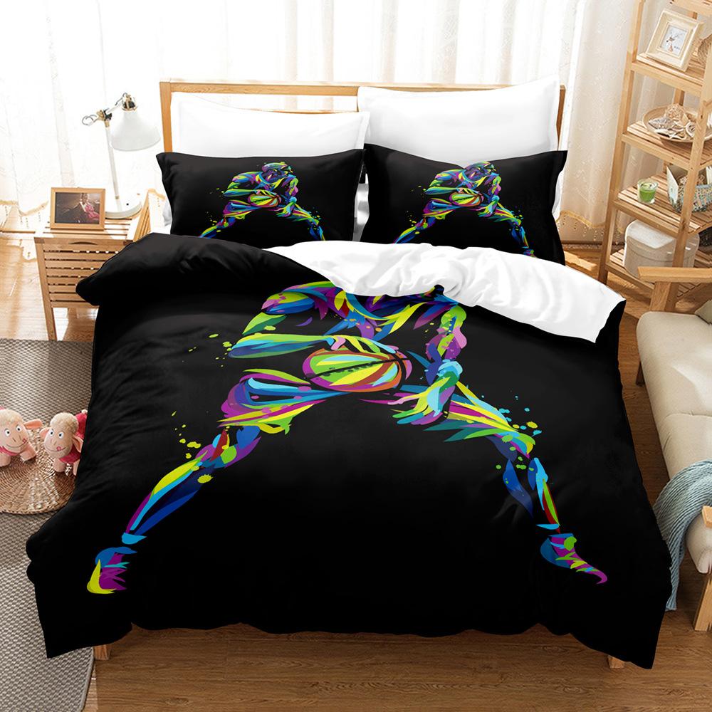 Basketball Print Home Bedding Set Basketball Sports Theme Quilt Cover Pillowcase Sheet/Double Bed 2/3 Pieces Full Size Bedroom Decoration
