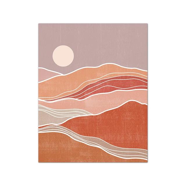 Mid Century Sun Moon Boho Wall Art Terracotta Abstract Landscape Canvas Print for Living Room and Bedroom Decor