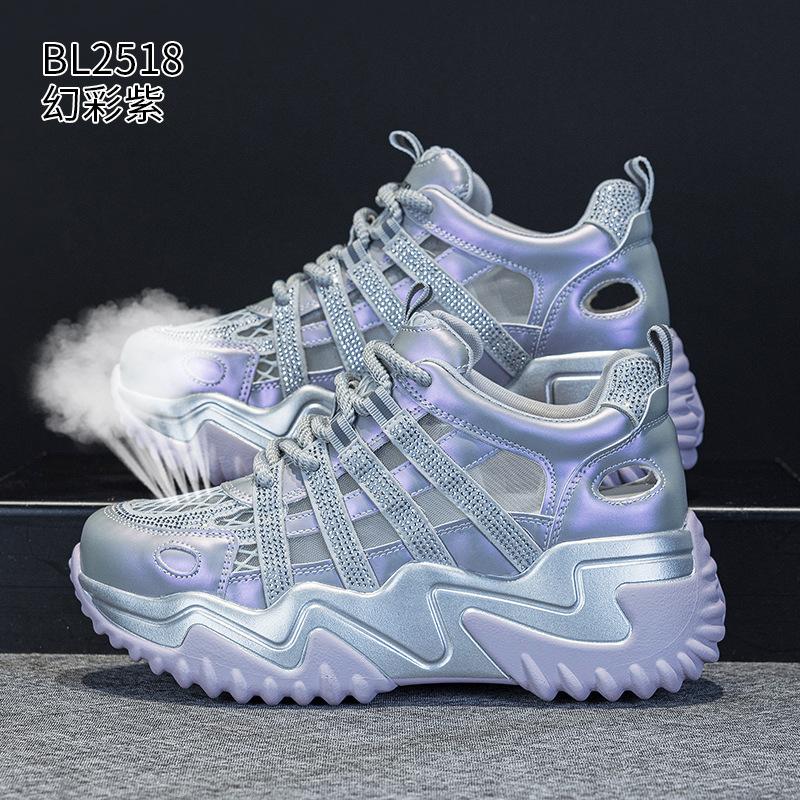 Thick-soled hollow dad shoes New breathable rhinestone mesh casual sports shoes in summer