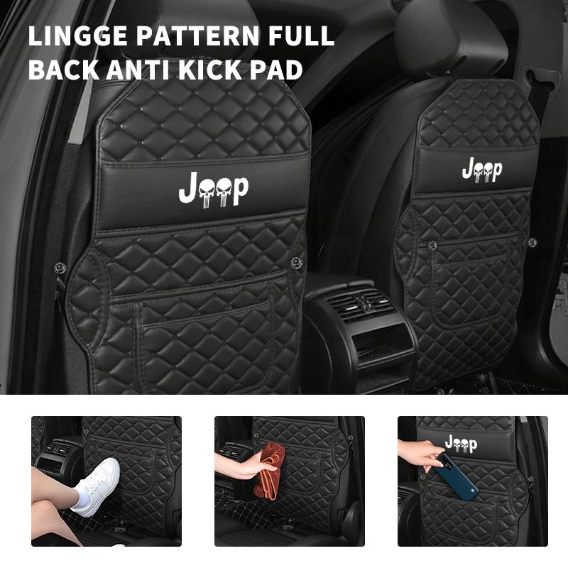 For Jeep Leather Car Interior Seat Anti Kick Pad Seat Backrest Mat Grand Cherokee Wrangler JK Renegade Gladiator Compass AKN1