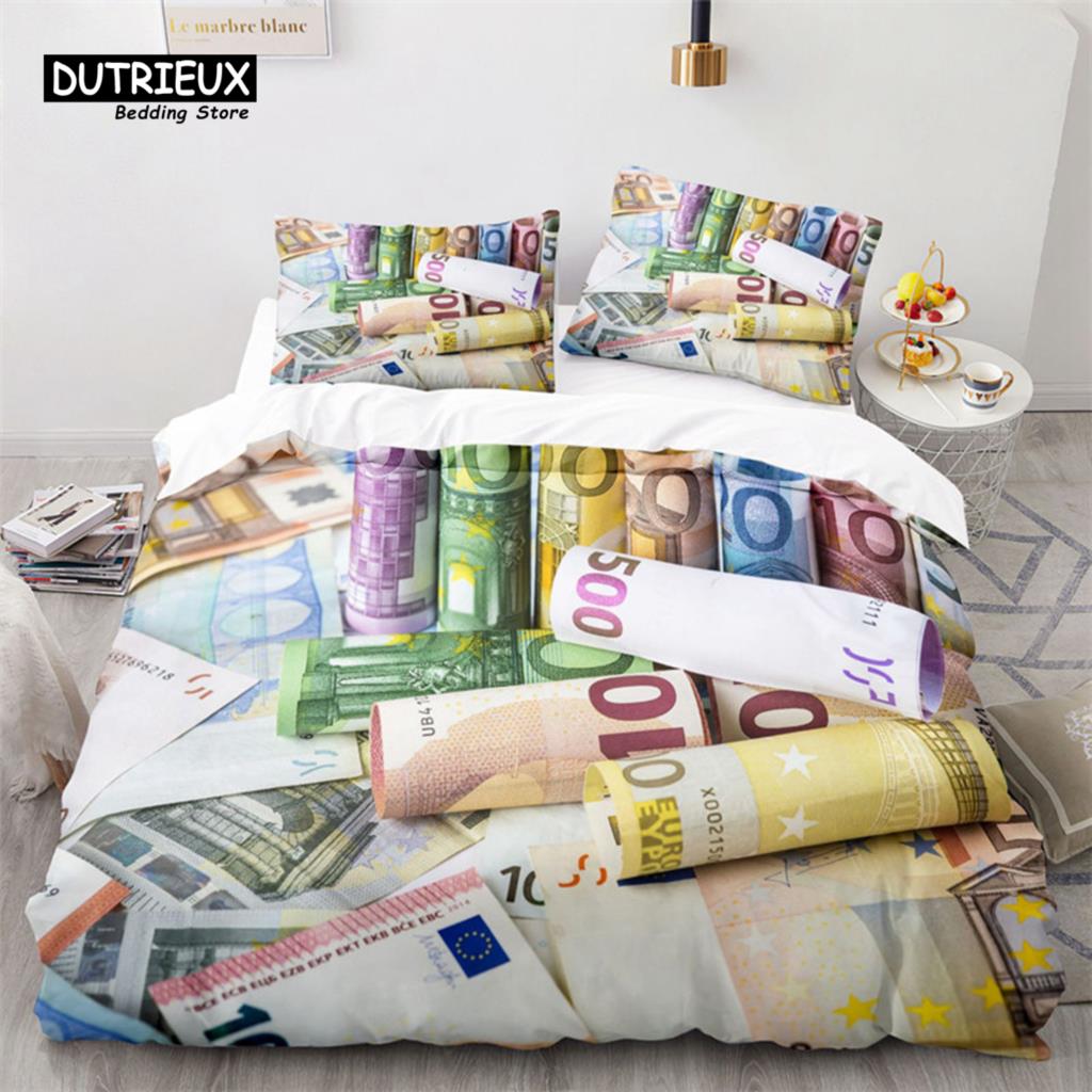 

Набір постільної білизни з барвистими грошима, доларові банкноти США, набір підодіяльників із 3D-принтом, ковдра з наволочками, декор для спальні 150x200cm 3pcs