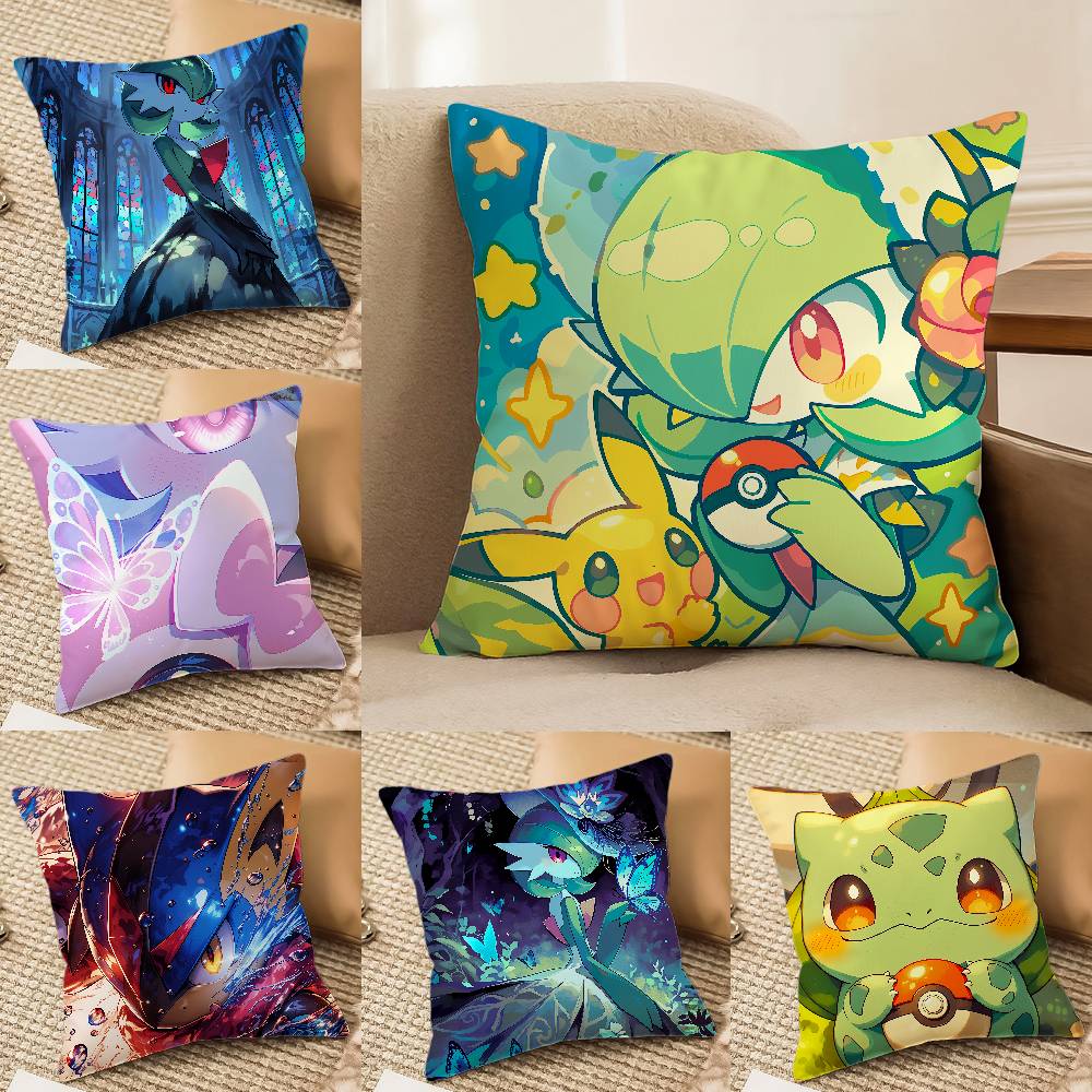 Pokemon Psychic Type Collection Anime Plush Pillow Cover Soft Short Plush Cushion Cover For Sofa Bedroom Home Decor Gift