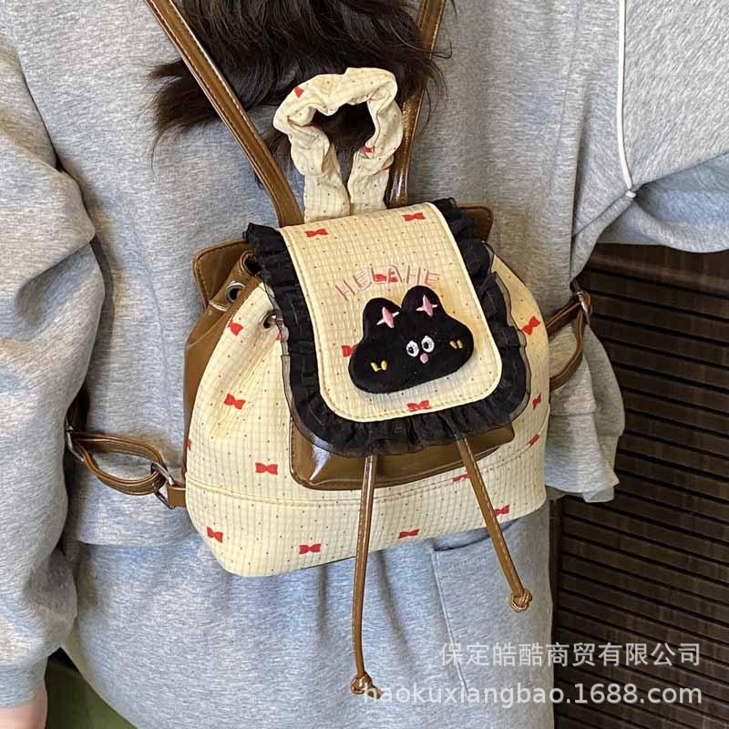 

Contrasting color backpack women s 2025 new fashion high-end texture schoolbag college student travel backpack commuter handbag белый